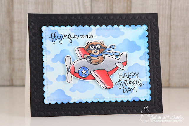 Happy Father's Day Card by Juliana Michaels featuring Newton's Nook Designs Winston Takes Flight Stamp Set, Framework Die Set, and Cloudy Sky Stencil