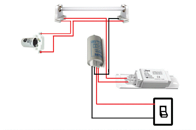 Florescent wiring diagram with capacitor