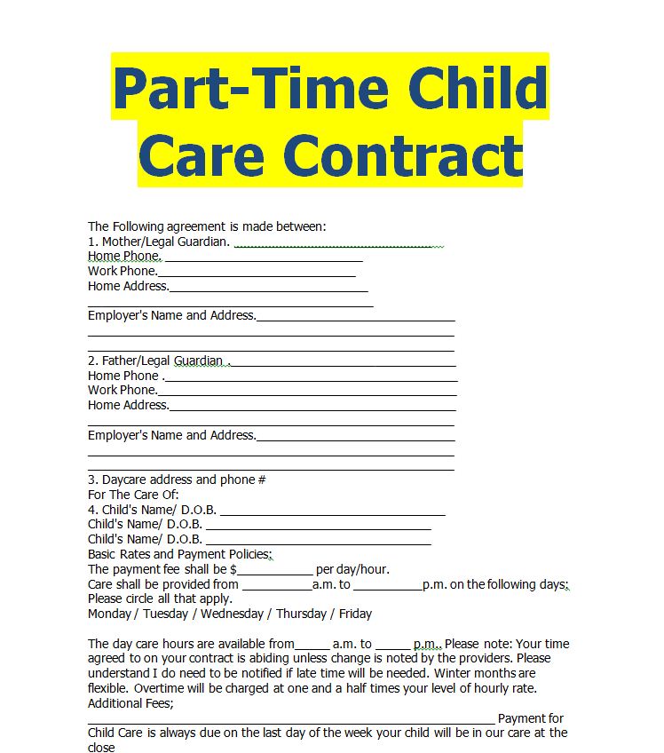 At Home Child Care Contract Homemade Ftempo