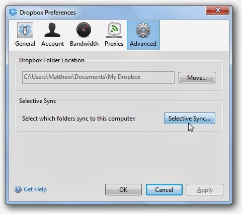 مزامنة مجلدات معينة مع خدمة Dropbox