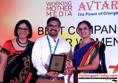 IBS HR Group Manager Dileep receiving the award from Subha Barry, VP & GM, Working Mother Media and Dr. Saundarya Rajesh, Founder-President, AVTAR
