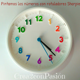 Base-reloj-ikea-pintamos-círculo-cromático-con-sharpie-reloj-primaveral-para-aprender-las-horas-Crea2conPasión-rotuladores-Sharpie-