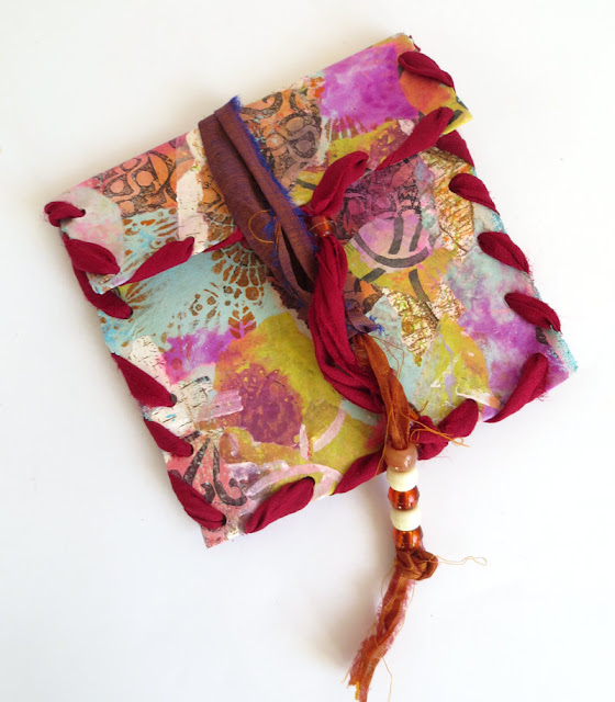 collaged fabric pouch