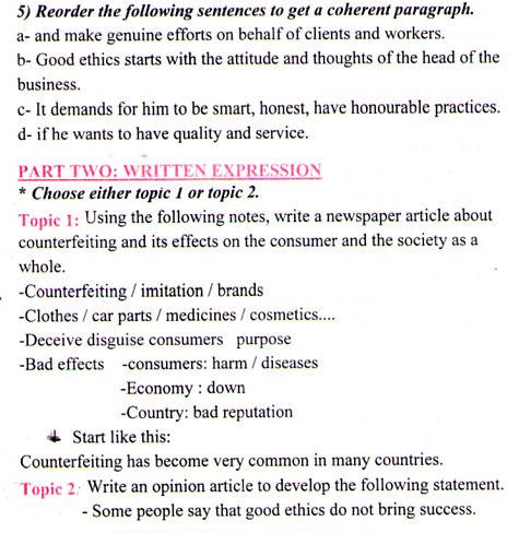 مواضيع نموذجية في مادة الانجليزية English للطورين : المتوسط و الثانوي مسابقة التعليم 2016 4