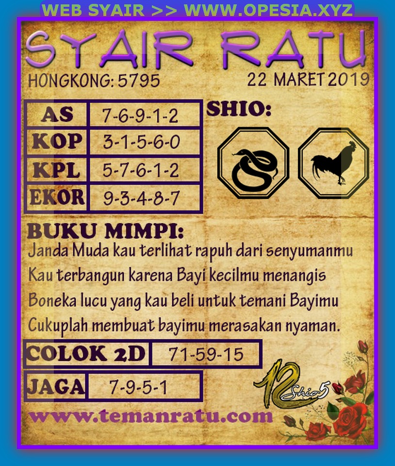 Kode Syair hongkong Jumat 22 Maret 2019 GOsyair SEDIA