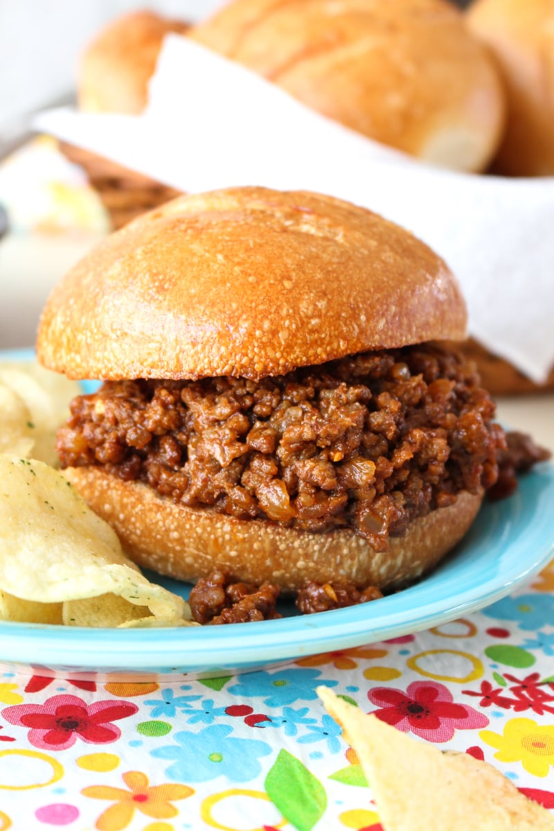 Homemade Sloppy Joes are easy to make, only require one skillet, and are on the table in 25-minutes. The whole family will love them! #groundbeef #dinnerrecipe