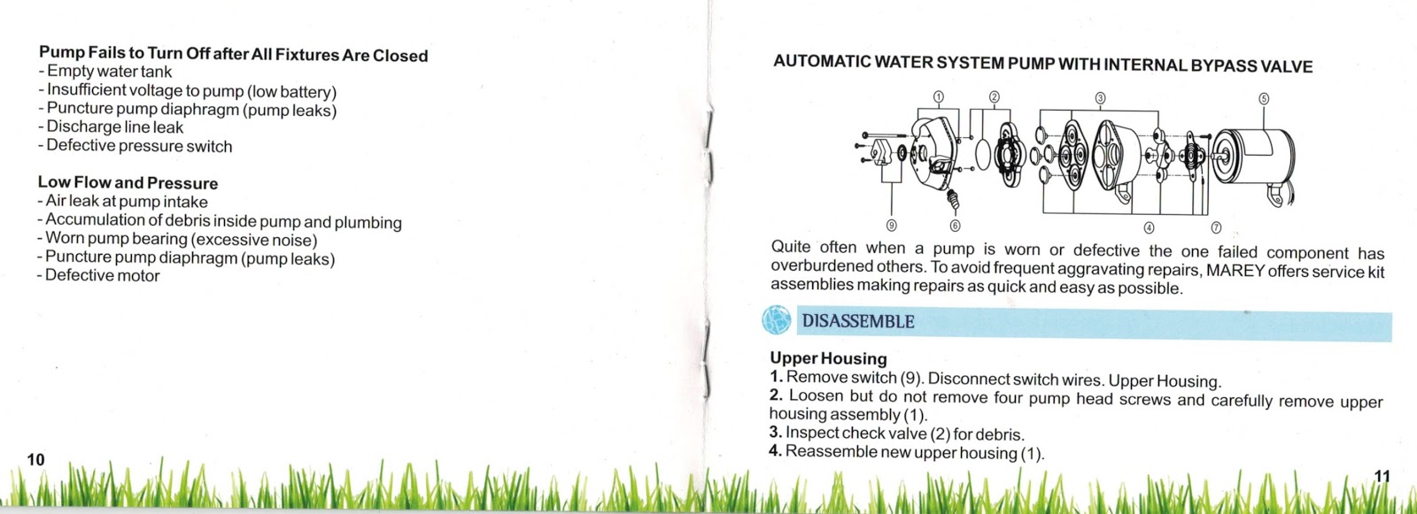 Class A Customs Marey 12 volt Water Pump Installation Instruction WP50