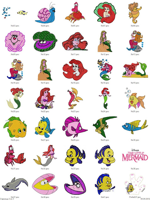The little mermaid  85 disney embroidery designs  free machine