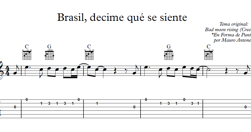 Brasil, decime qué se siente [Creedence?] Partitura Tab Acordes