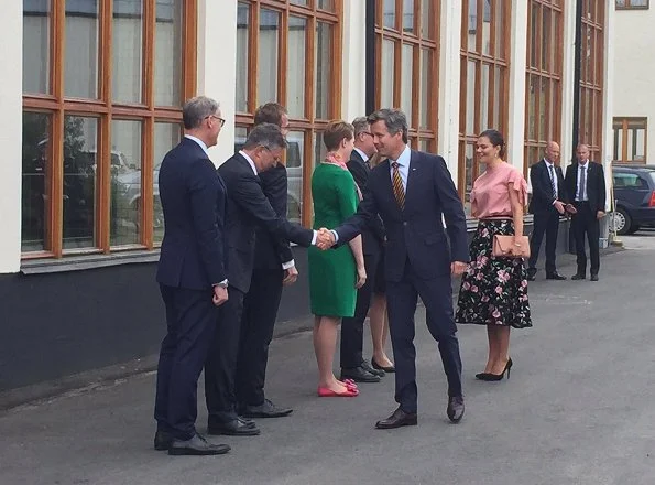 Crown Princess Mary wore Gianvito Rossi Pumps in Yellow, floral printed dress. Crown princess Victoria wore silk blouse