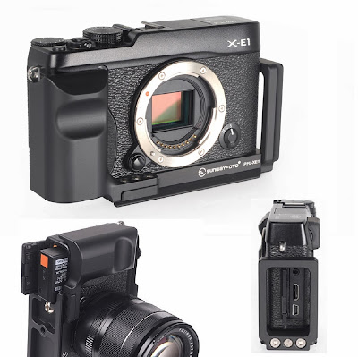 Sunwayfoto PFL-XE1 on Fujifilm X-E1 front - bottom and connector side views