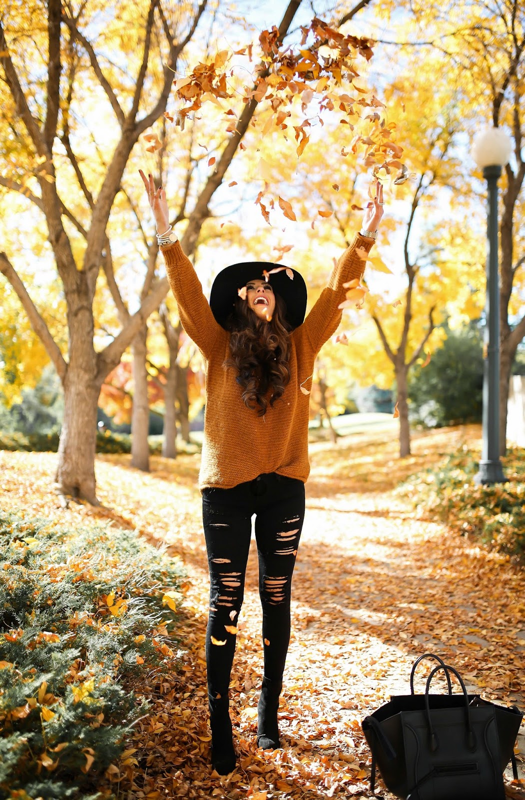 emily gemma, the sweetest thing blog, Fall outfit inspiration 2016, pinterest fall outfit, pinterest fall fashion 2016, pinterest outfits sweaters and floppy hats, how to style floppy hat for fall, best floppy hat for fall, pinterest fall outfits with ripped jeans and sweaters, black celine phantom, Free people sweater, AG jeans black distressed, BCBG booties, black steve madden booties, fall ootd, top fall fashion blogs, denver travel blog, 