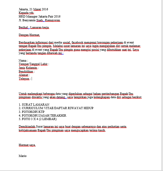Surat Lamaran Kerja