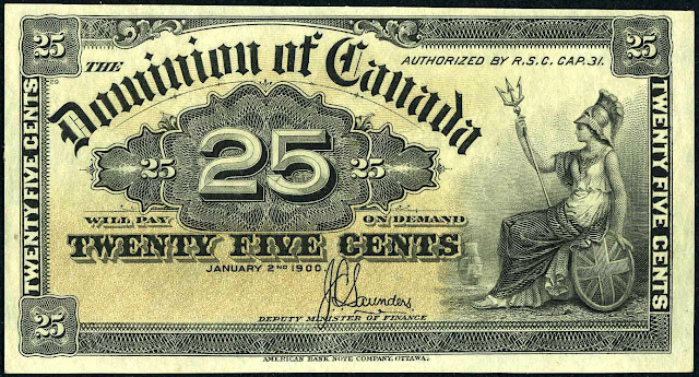 Dominion of Canada 25 Cents Banknote 1900 Britannia