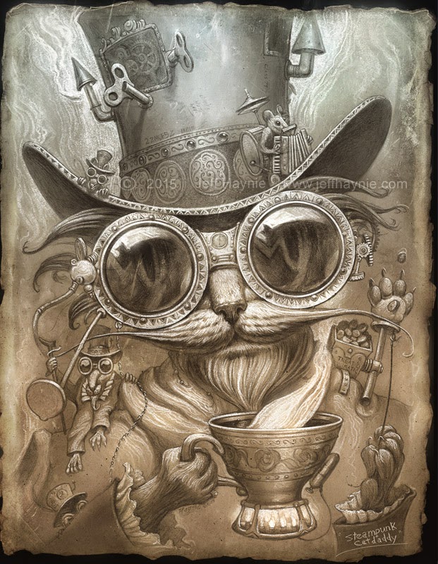 01-Steampunk-Jeff-Haynie-Cats in Drawings-Paintings-and-Jewelry-www-designstack-co