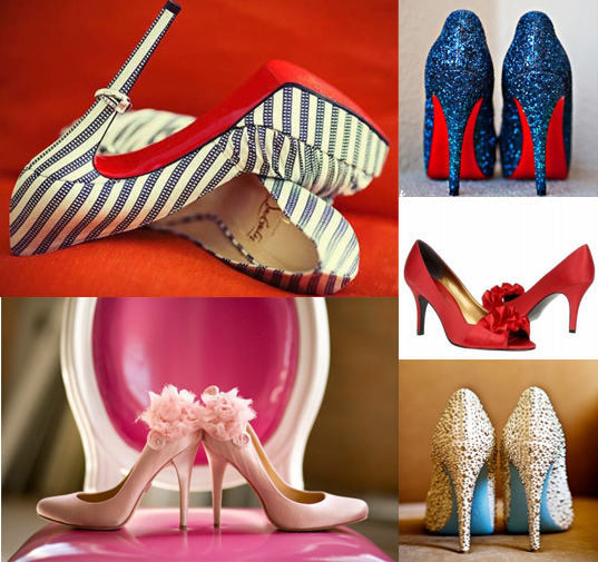 adrian and jana: wedding trends: coloured wedding shoes