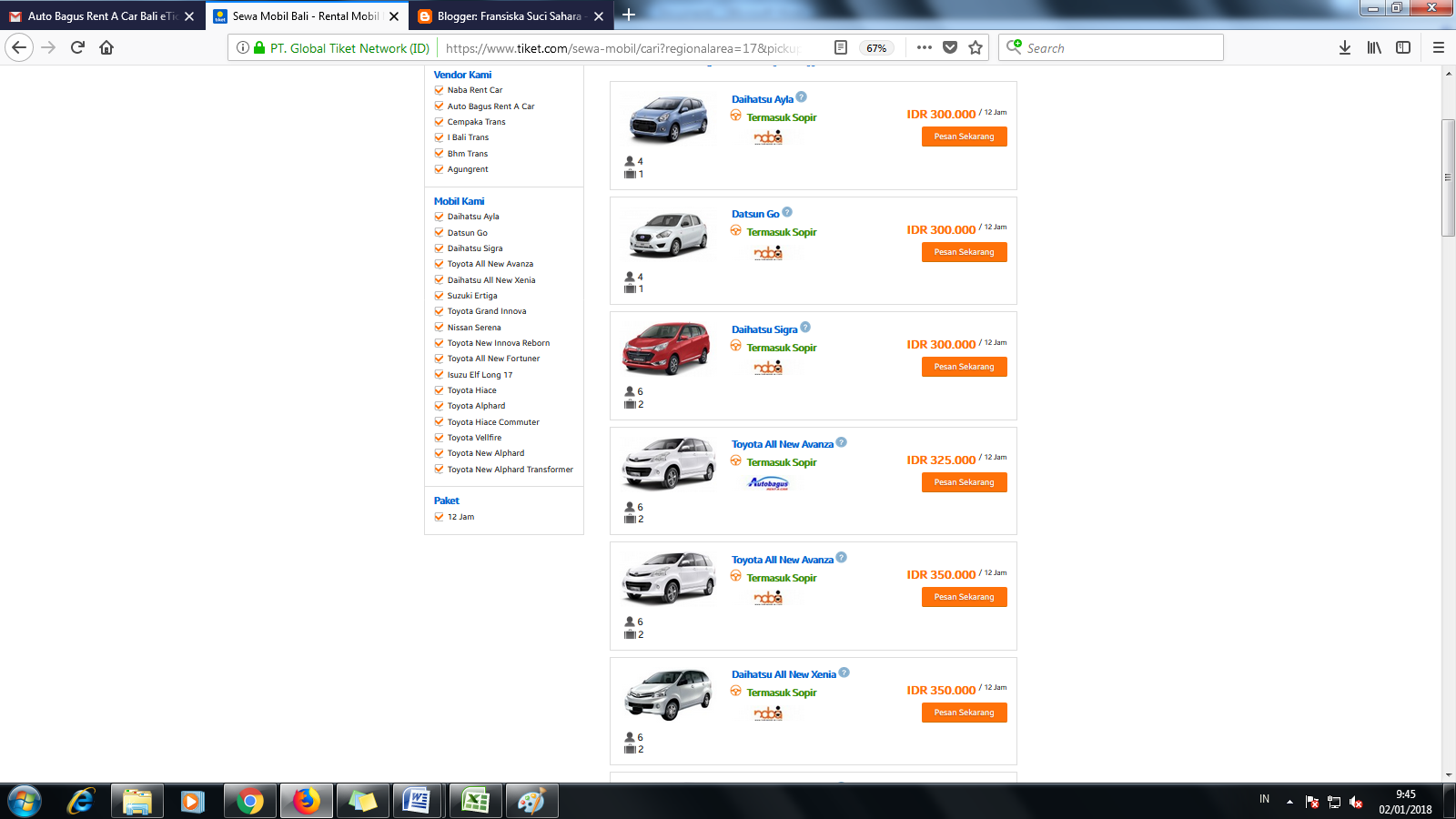 Review sewa mobil di