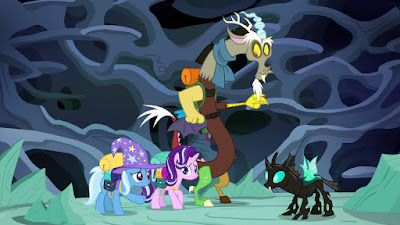 Trixie, Starlight, Discord and Thorax in the hive