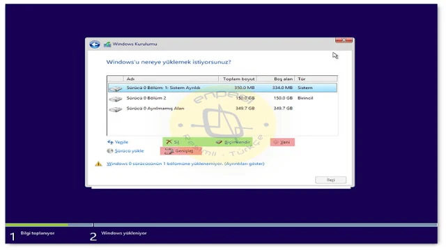biçimlendirme ekranı