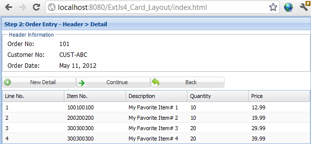 ExtJs 4 Card Layout example with Grid Editing