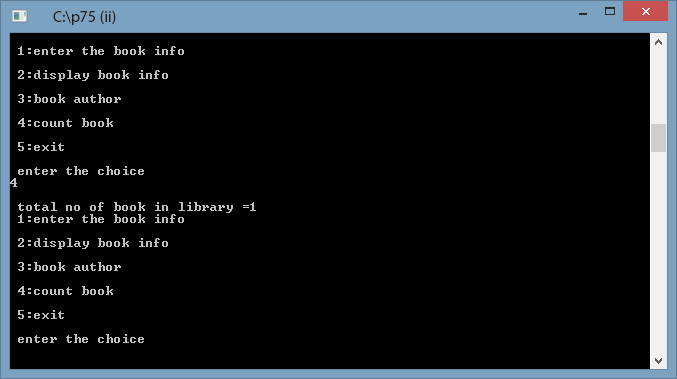 create a menu driven library management program using structure and ...