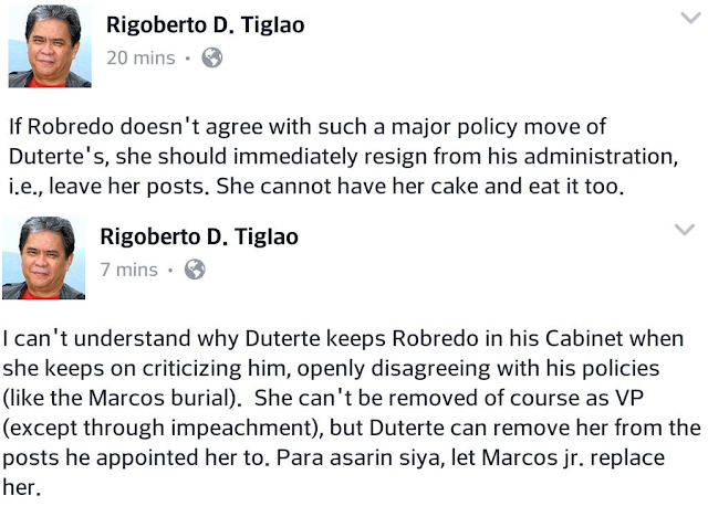 Rigoberto Tiglao: Duterte should remove Leni of Cabinet position, give it to Marcos instead