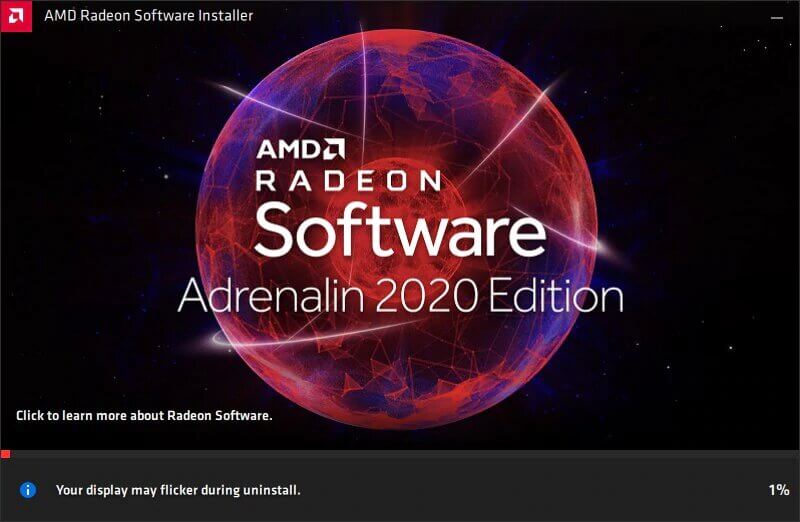 Uninstall Radeon Adrenalin 2020 Windows progress
