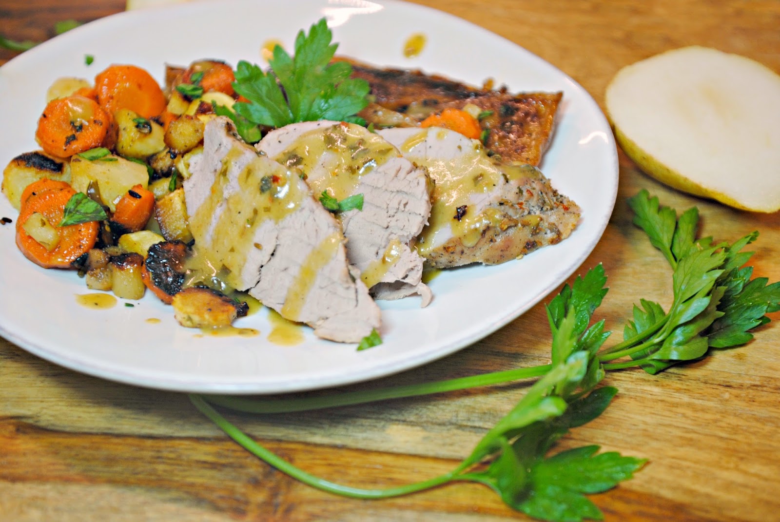 GourmetGents Sweet and Savory (Roast pork, pears, and root vegetables)