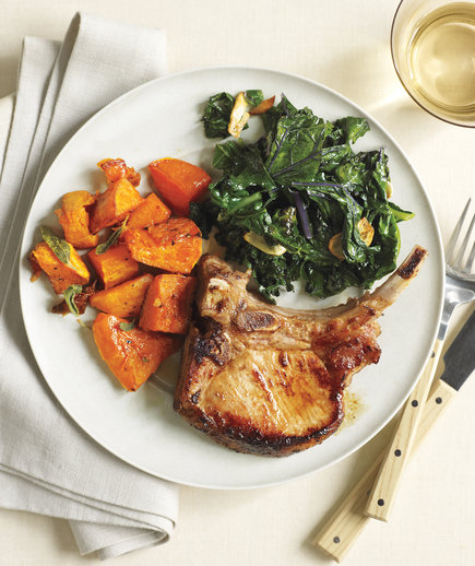 FoodAddict: Roasted Pork Chops and Butternut Squash With Kale