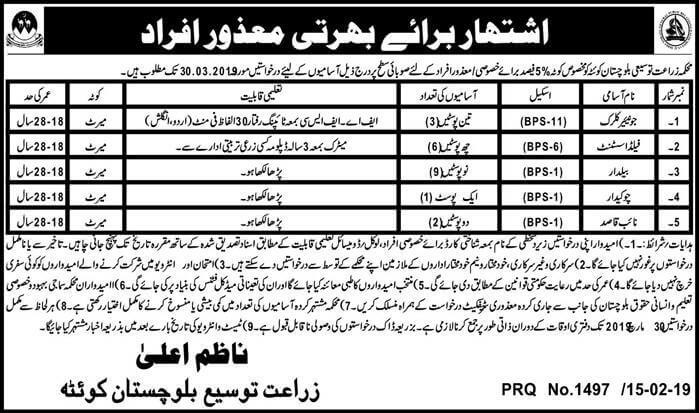 Jobs in Agriculture Department Govt of Balochistan 2019q Jobs in Agriculture Department Govt of Balochistan 2019