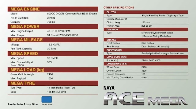 Tata Ace Mega specifications