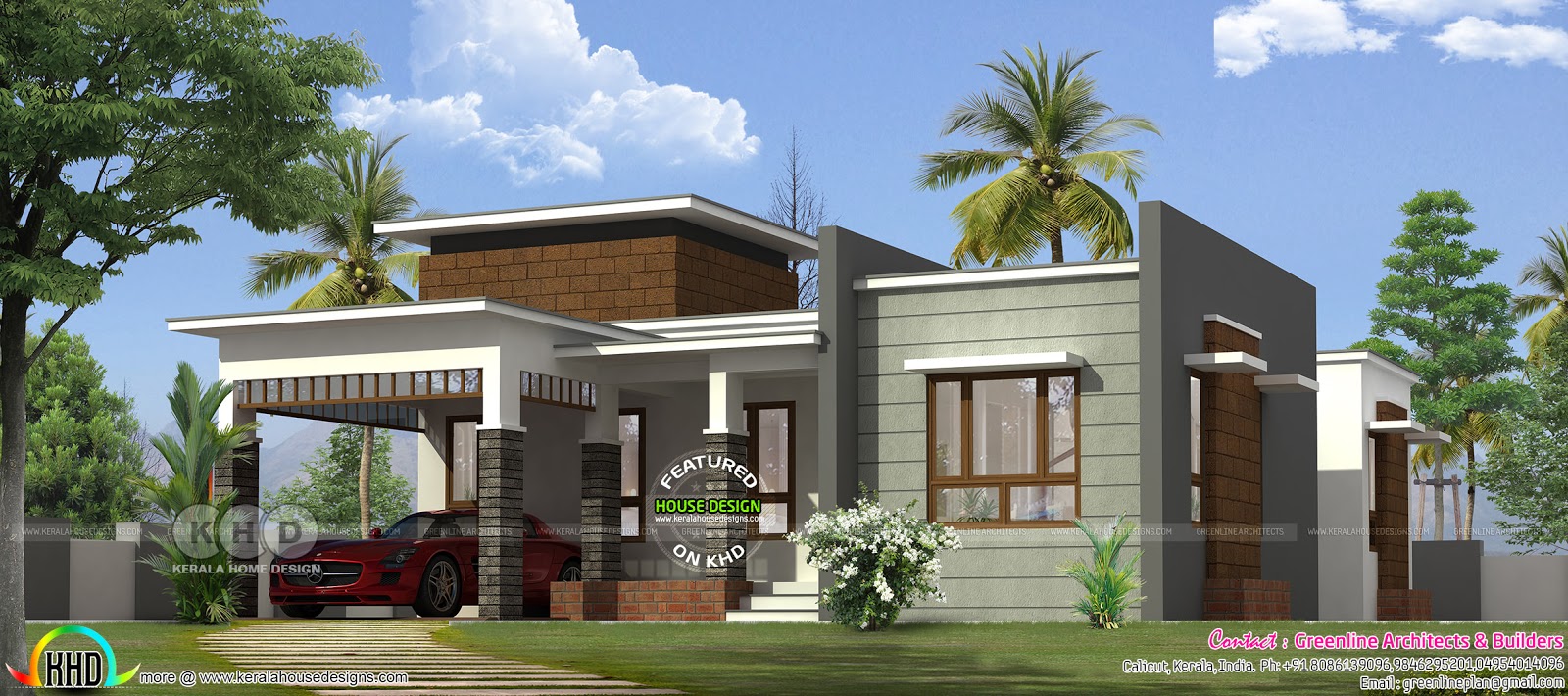 1450 Sq Ft 3 Bedroom Flat Roof House Plan Kerala Home
