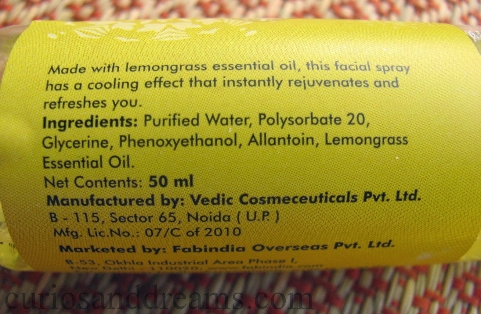 FabIndia Lemongrass Facial Spray review