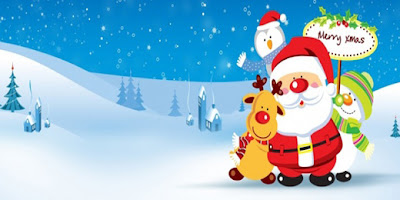 Santa Claus con renos y fondo de navidad