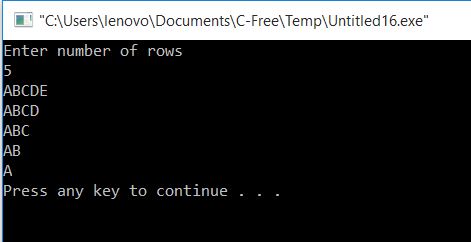 All C Programs: Program 55:Reverse Alphabetical Pattern 1