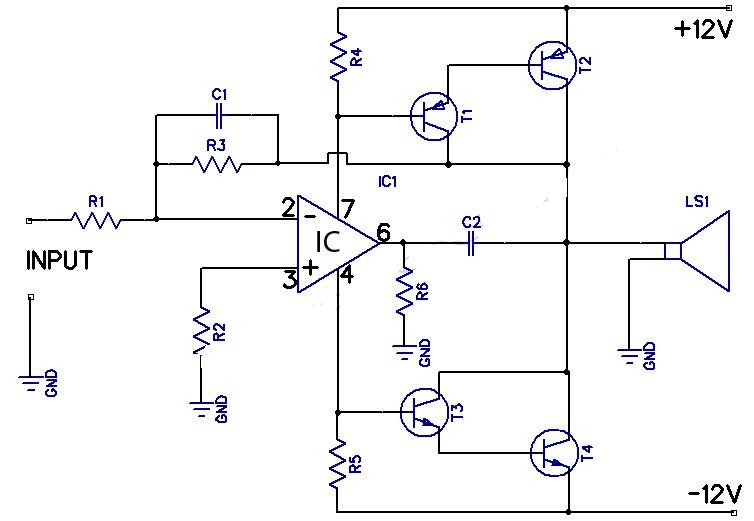 12W Amplifier Circuit Using 741 Op Amp Circuit Diagram | Electronic