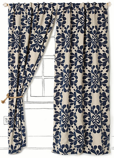 Kmart Curtains And Drapes Navy and White Patterned Tile