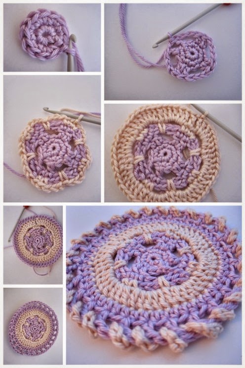Granny circular tejido al crochet en varios colores con paso a paso en fotos
