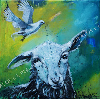 Får, sheep,landskab, maleri, lærred, kunst, art, noget til væggen, acryl på lærred, 