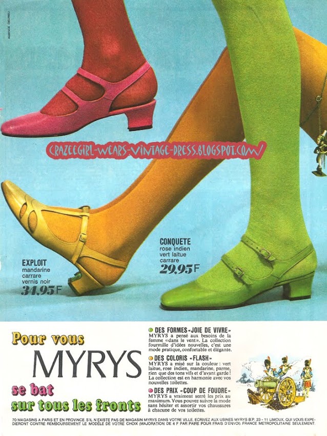 Myrys shoes - 1967 60s 1960 mod pink green yellow bright