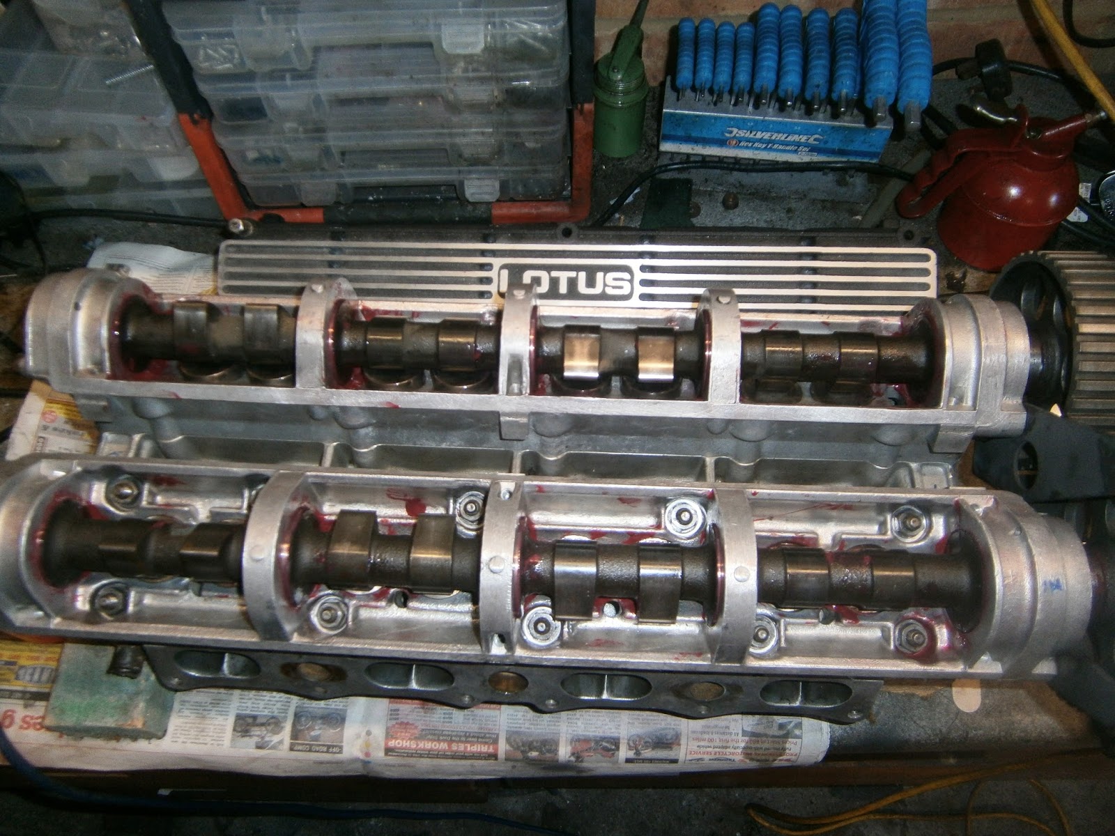 Lotus Excel Restoration: Refitting cam housings and cylinder head studs