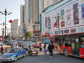 traffic on Taiping Road in  in Mudanjiang, China