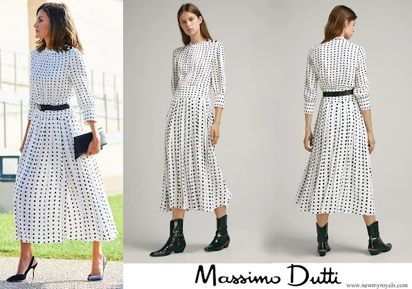 Queen Letizia wore a pleated dress by Massimo Dutti