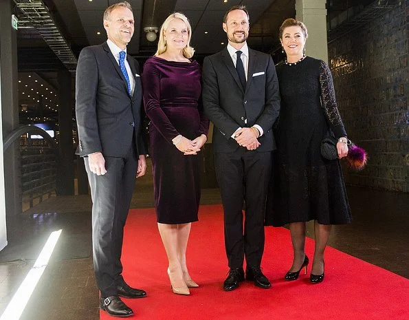 Crown Princess Mette Marit and Crown Prince Haakon, Crown Princess wore purple velvet dress, Christian Louboutin simple pump