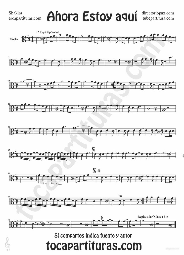 tubepartitura Ahora Estoy Aquí partitura para Viola tema Pop Rock de