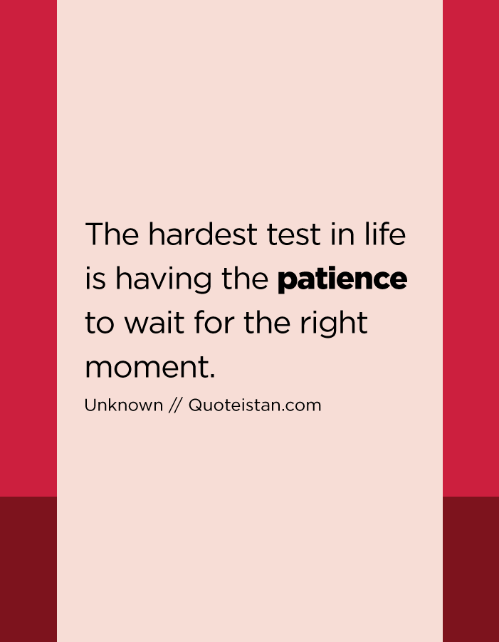 The hardest test in life is having the patience to wait for the right moment.
