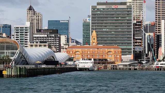 Auckland ferry terminal viewed from the water