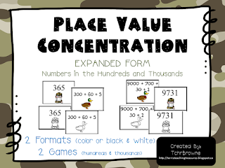 https://www.teacherspayteachers.com/Product/Duck-Dynasty-Place-Value-Concentration-Hundreds-and-Thousands-882017