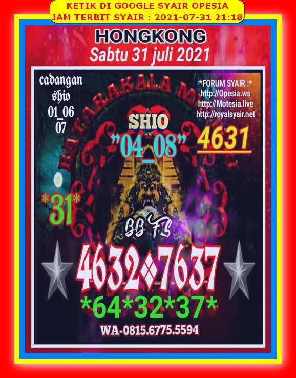 Syair Hk 31 Juli 2021 Kode Syair Sgp Syair Hk Syair Sydney 2021