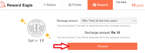 select amount and click proceed to get recharge